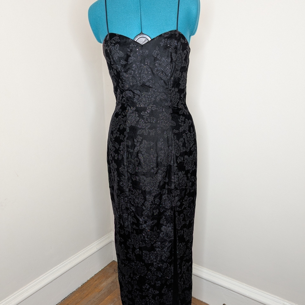 Vintage Black Elegant Beaded Evening Gown Prom Maxi Sheath Dress by JUMP APPAREL